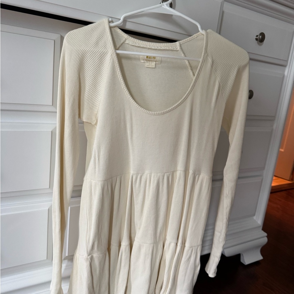 Anthropologie Maeve Cream Long Sleeve Tiered Top